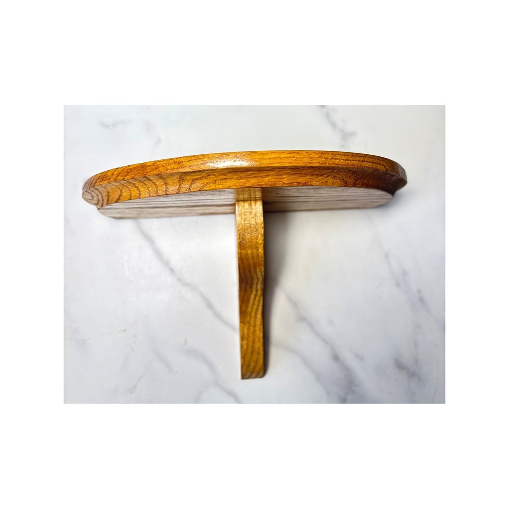 Vintage Solid Oak Semi Circle Floating Wall Shelf Corbel Wood Display